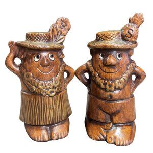 Vintage TIKI Man and Woman Salt Pepper Shaker Set - Made in USA. No Stoppers
